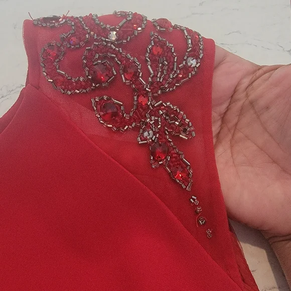 La Perla red sheath cocktail dress with beading shoulder details size 6 - Picture 11 of 15